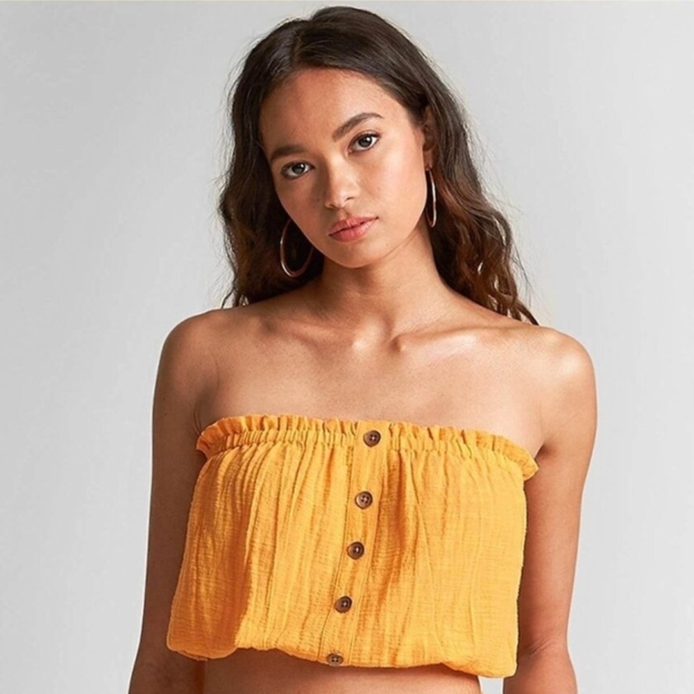 Billabong Vibrant Yellow/Orange Buttoned Crop Top